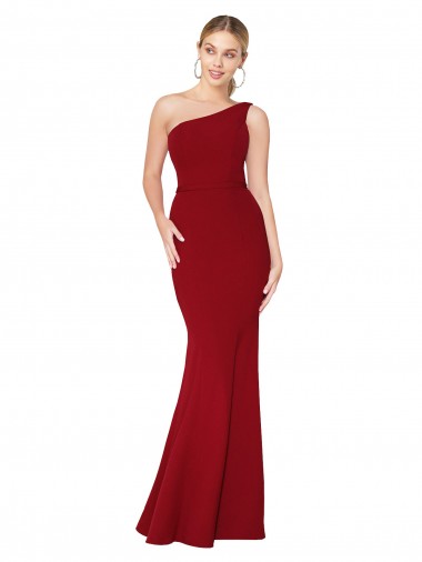 Best One Shoulder Long High Neck Sleeveless Mermaid Crepe Prom Dress