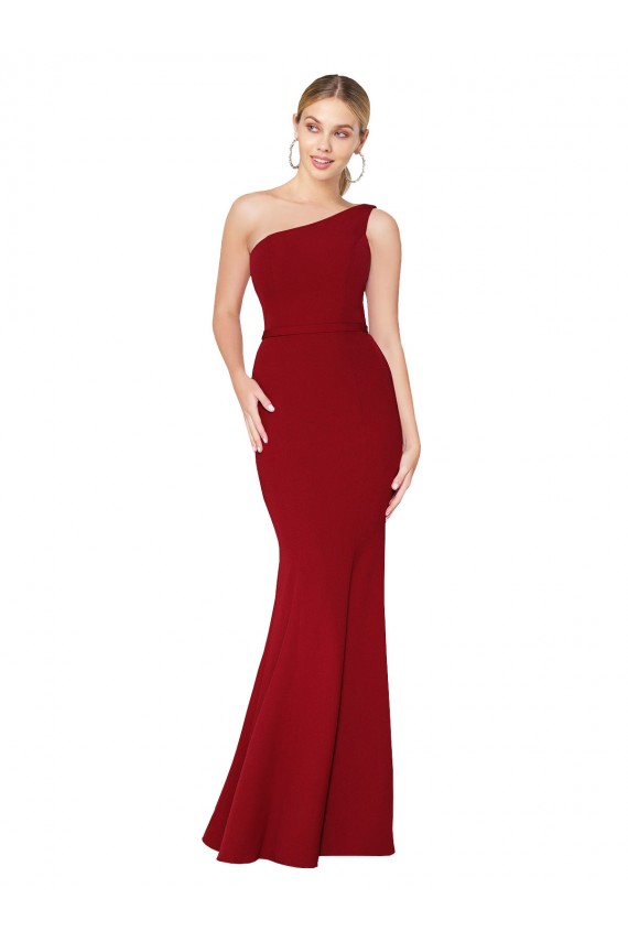 Best One Shoulder Long High Neck Sleeveless Mermaid Crepe Prom Dress