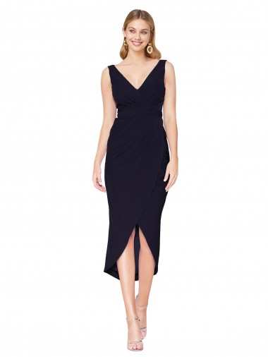 Best Short Knee Length V-Neck Crepe Cocktail Wrap Cocktail Prom Dress / Homecoming Dress
