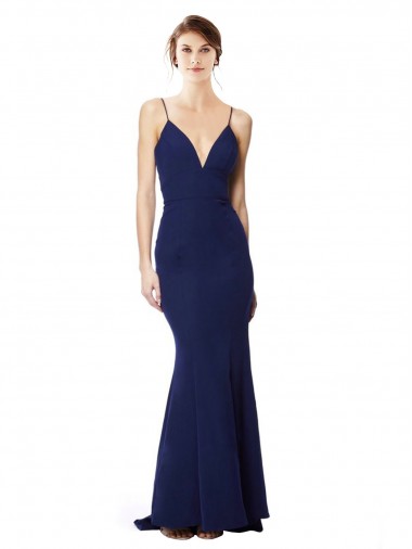 Best Deep V-Neck Spaghetti Straps Mermaid Crepe Prom Dress