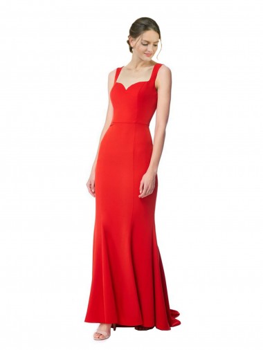 Best Long Chapel Train Fishtail Maxi Crepe Prom Dress with Sweetheart Neckline