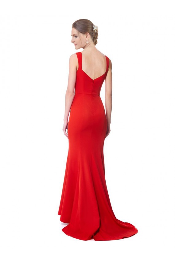 Best Long Chapel Train Fishtail Maxi Crepe Prom Dress with Sweetheart Neckline