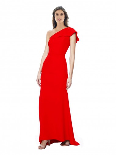 Best High Neck Ruffle Frill One Shoulder Maxi Crepe Prom Dress