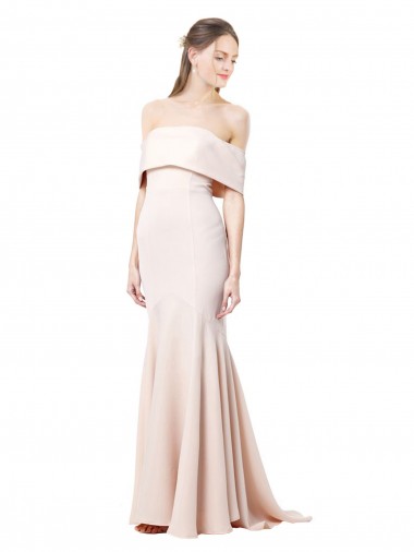 Best Mermaid Bardot Maxi Crepe Bridesmiad Dress with Fishtail Train