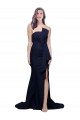 Best Long Strapless Sweep Train Low Back Crepe Prom Dress