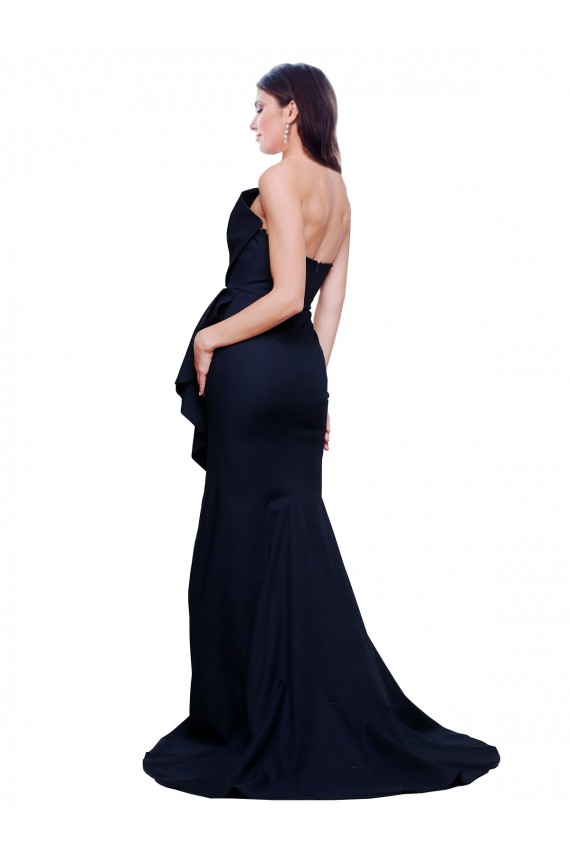 Best Long Strapless Sweep Train Low Back Crepe Prom Dress