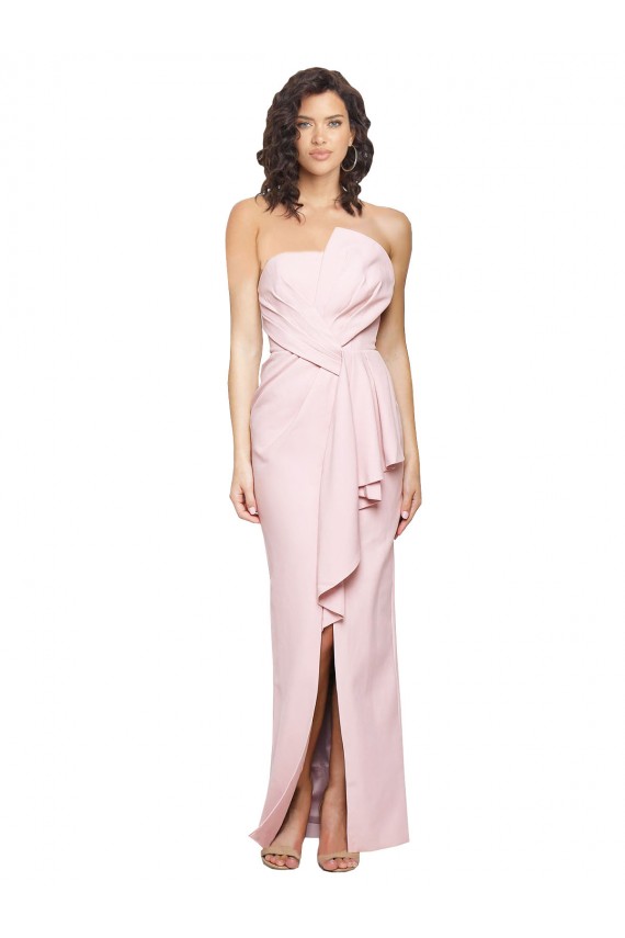 Best Strapless Long Full Length Ruffles Low Back Crepe Prom Dress