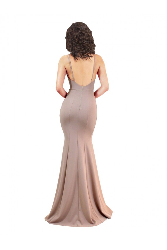 Best Fishtail Shape V-Neck Crepe Prom Dress with Slit
