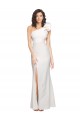 Best One Shoulder Long Full Length Crepe Prom Dress with Ruffles and Side Split
