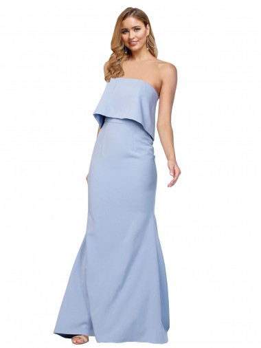 Best Strapless Full Length Crepe Prom Dress with Bodice Overlay