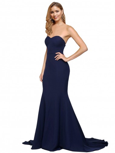 Best Fit and Flare Sweetheart Long Crepe Prom Dress with Sweep Train