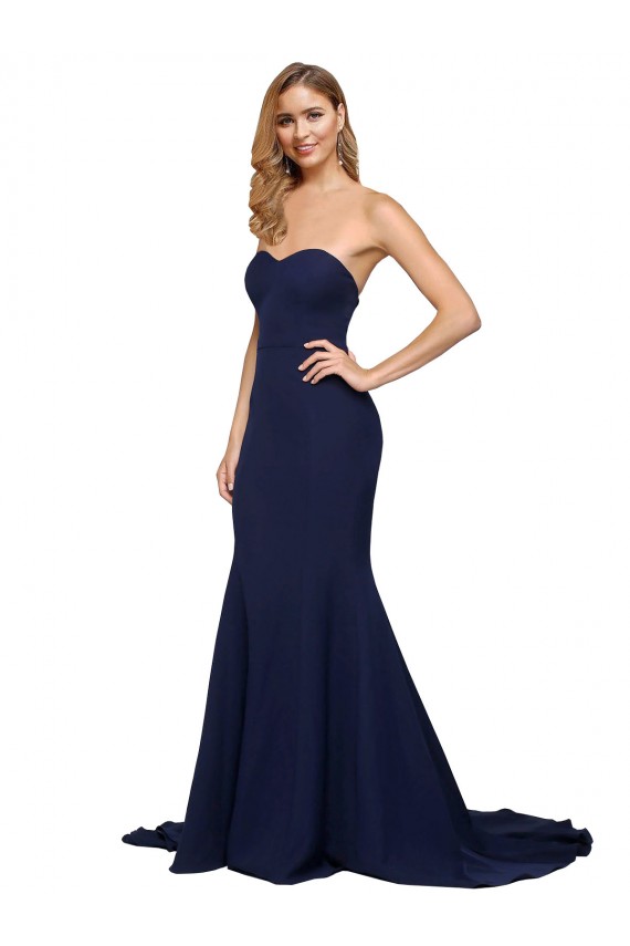 Best Fit and Flare Sweetheart Long Crepe Prom Dress with Sweep Train