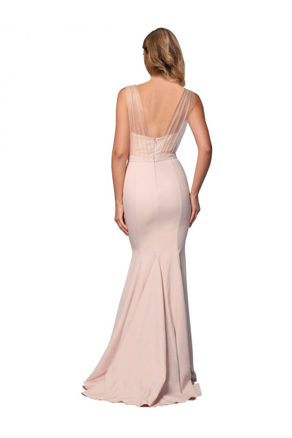 Best Full Length Sweetheart Crepe Prom Dress with Tulle Overlay