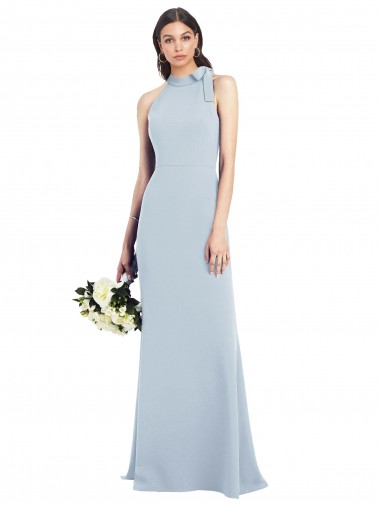 Best Halter Bow Neck Open Back Soft Full Length Trumpet Prom Dress