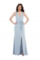 Best Open Back Halter Maxi Crepe Prom Dress with Draped Bow