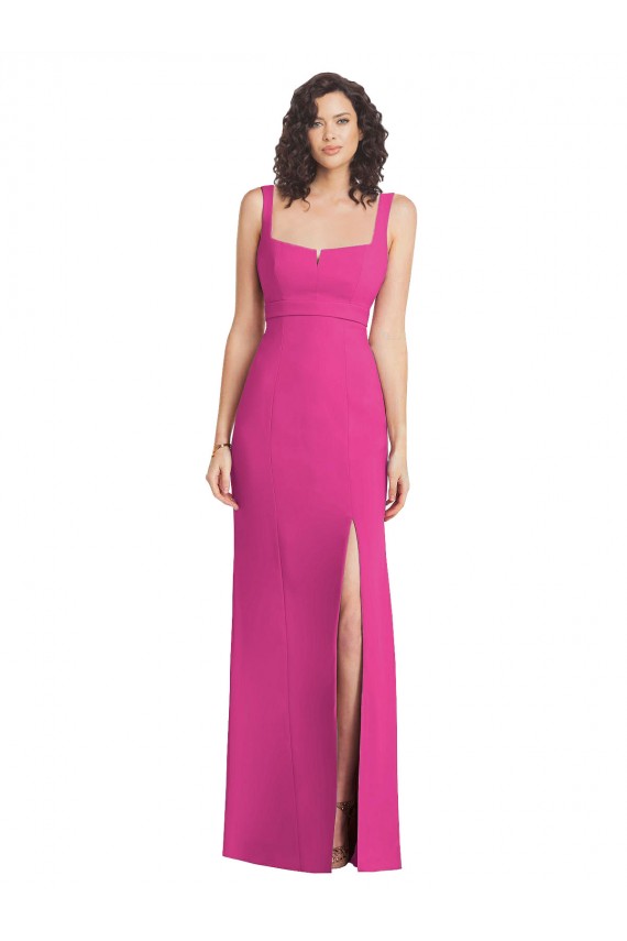 Best Wide Strap Notch Empire Waist Bridesaid Dress with Front Slit