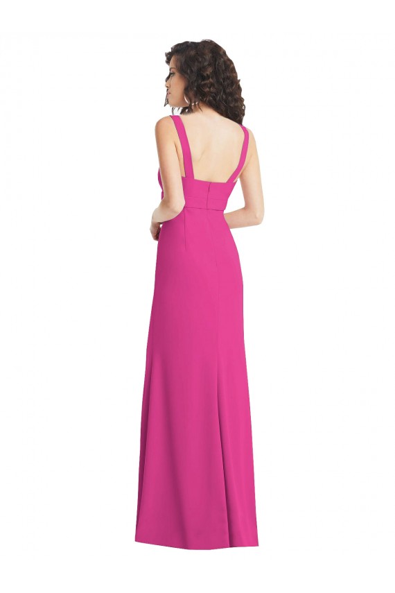 Best Wide Strap Notch Empire Waist Bridesaid Dress with Front Slit