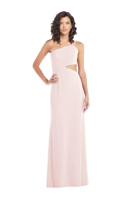 Best Flirty One Shoulder Midriff Cutout Maxi Crepe Prom Dress