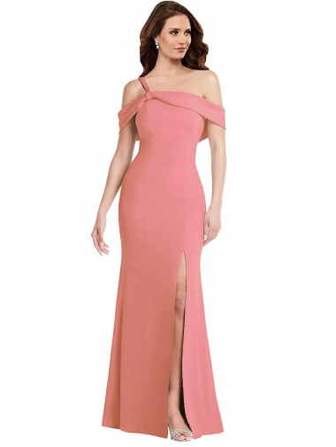 Best One Shoulder Draped Cuff Maxi Prom Dress with Front Slit