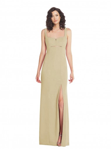 Best Wide Strap Slash Cutout Empire Crepe Prom Dress with Front Slit