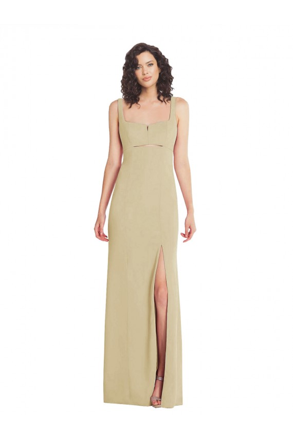 Best Wide Strap Slash Cutout Empire Crepe Prom Dress with Front Slit