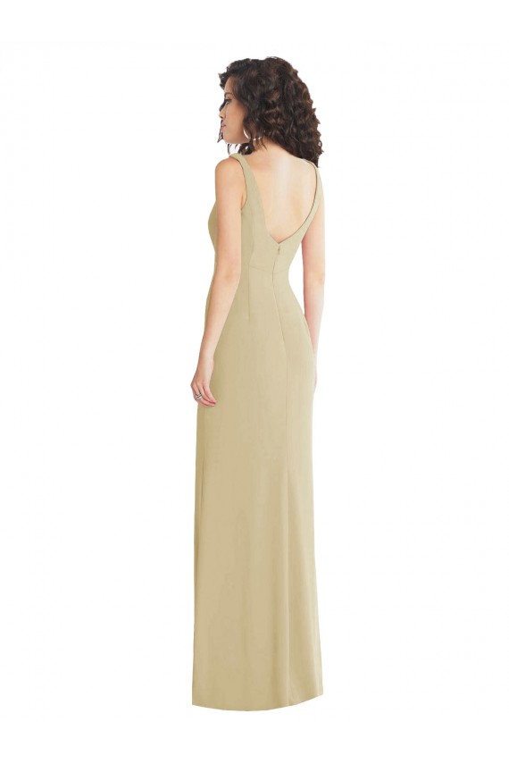 Best Wide Strap Slash Cutout Empire Crepe Prom Dress with Front Slit