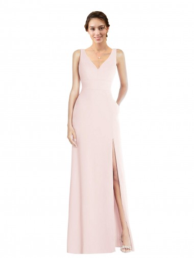 Best Square Neck Low Back A-Line Prom Dress with Front Slit and Pockets