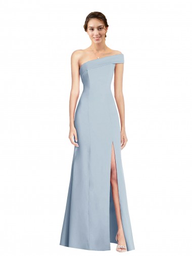 Best Asymmetrical Off the Shoulder Cuff Trumpet Crepe Prom Dress With Front Slit