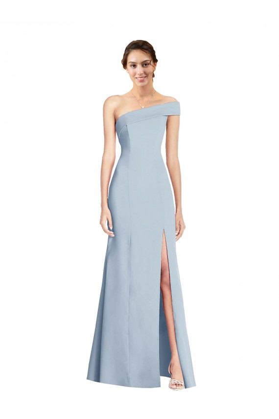 Best Asymmetrical Off the Shoulder Cuff Trumpet Crepe Prom Dress With Front Slit