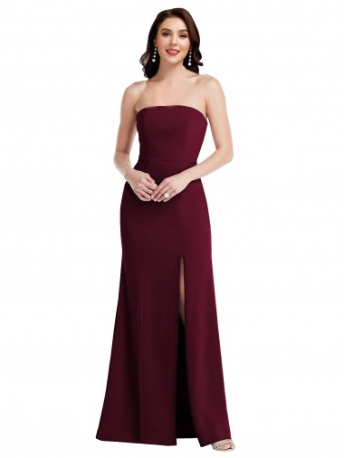 Best Strapless Crepe Maxi Prom Dress with Front Slit