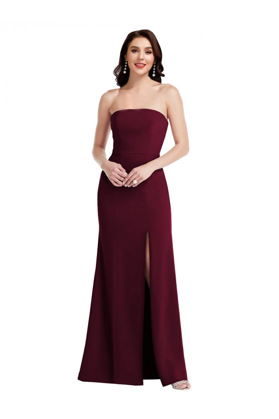 Best Strapless Crepe Maxi Prom Dress with Front Slit
