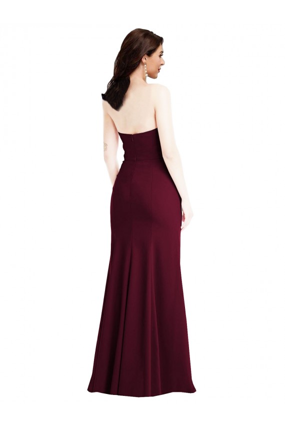 Best Strapless Crepe Maxi Prom Dress with Front Slit