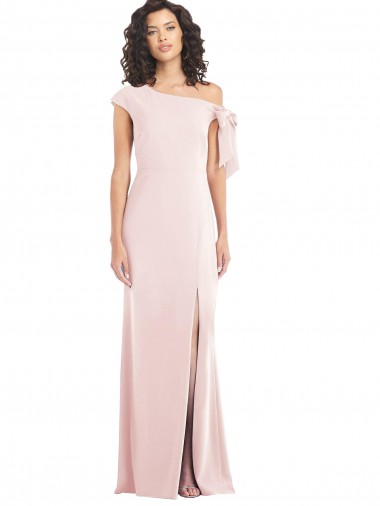 Best Off the Shoulder Tie Detail Trumpet Crepe Prom Dress with Front Slit