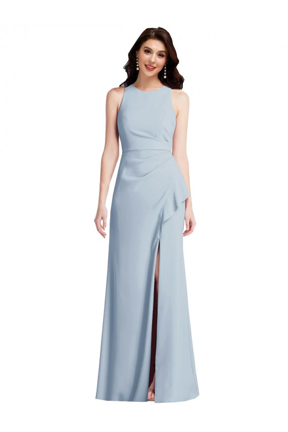 Best Halter Maxi Prom Dress with Cascade Ruffle Slit