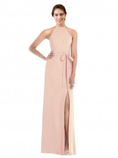 Best Halter Criss Cross Cutout Back Maxi Crepe Prom Dress