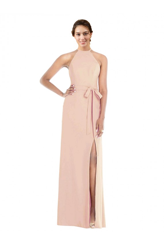 Best Halter Criss Cross Cutout Back Maxi Crepe Prom Dress