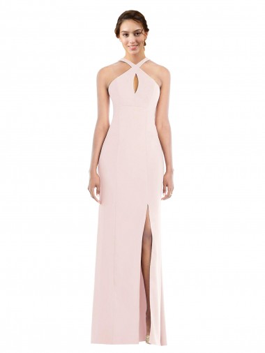 Best Criss Cross Halter Princess Line Trumpet Crepe Prom Dress