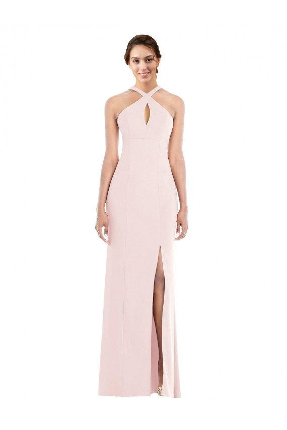 Best Criss Cross Halter Princess Line Trumpet Crepe Prom Dress