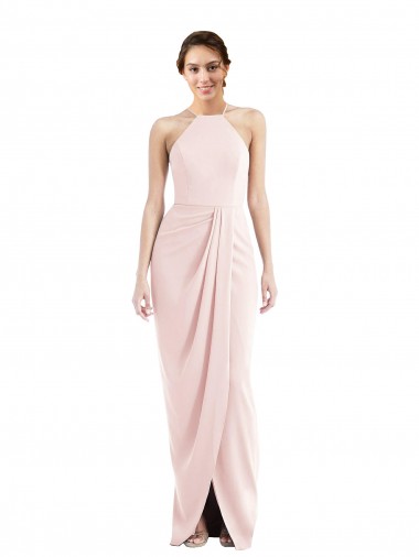 Best Halter Draped Tulip Skirt Maxi Prom Dress
