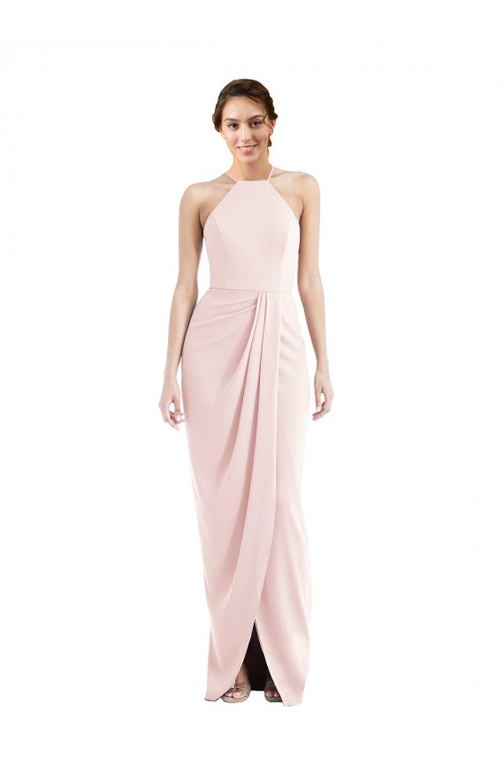 Best Halter Draped Tulip Skirt Maxi Prom Dress