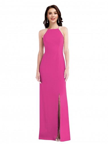 Best Open Back High Neck Halter Trumpet Crepe Prom Dress