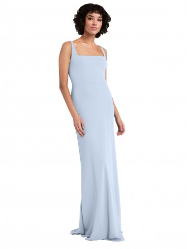 Best Slim Square Neck Fit and Flare Full Length Stretch Crepe Prom Dress