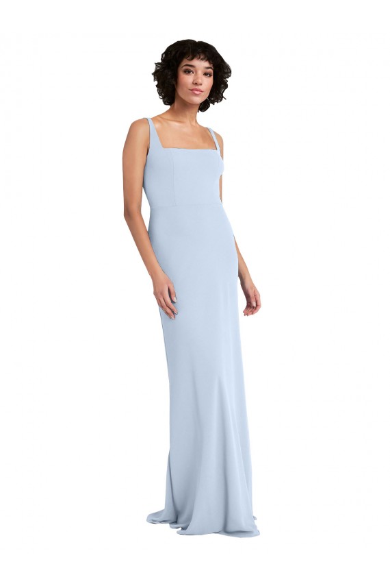 Best Slim Square Neck Fit and Flare Full Length Stretch Crepe Prom Dress