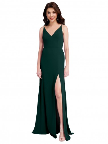 Best Slim A-Line V-Neck Full Length Crepe Prom Dress with Side Slit