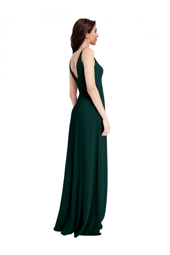 Best Slim A-Line V-Neck Full Length Crepe Prom Dress with Side Slit