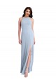 Best Fit and Flare High Neck Crepe Prom Dress with Side Slit