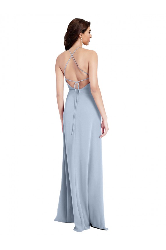 Best Fit and Flare High Neck Crepe Prom Dress with Side Slit