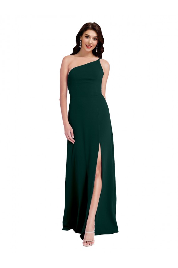 Best A-Line Slim One Shoulder Crepe Prom Dress with Asymmetrical Straps and Side Slit