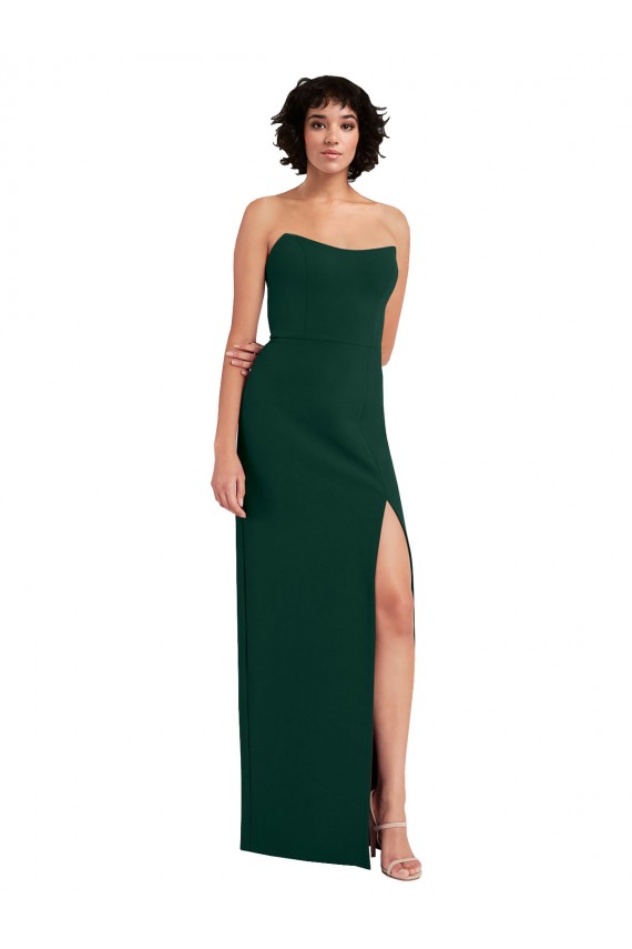Best Scooped Strapless Neckline Crepe Prom Dress with Side Slit