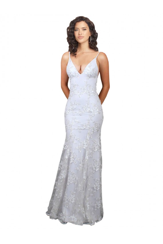 Best V-Neckline Backless Floral Patterned Sequin Formal Prom Dress
